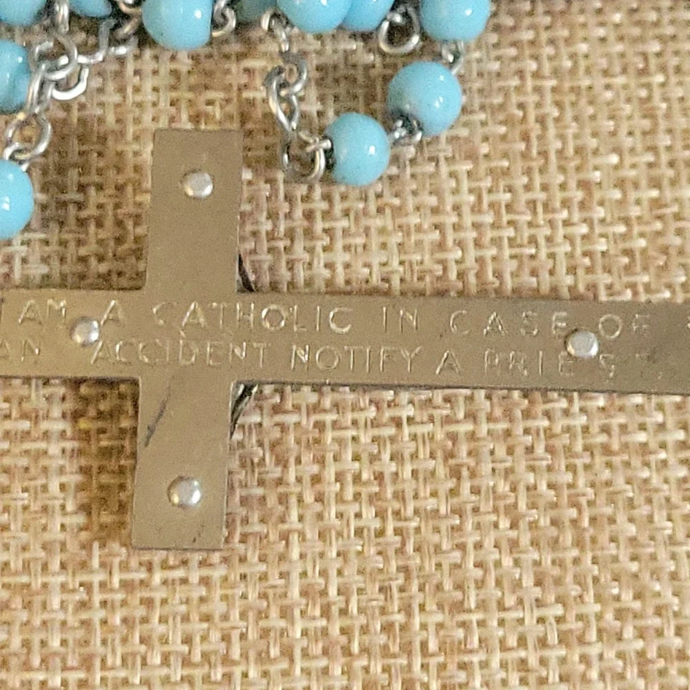 Vintage Baby Blue Glass Bead Travel Rosary Catholic Crucifix 15